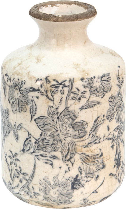 Keramieken vaasje – Ø11 x 17 cm – Grijs - beige - Tuinkabouter Chrisje