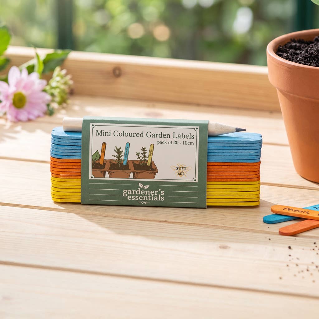 Colored wooden plant labels 10 cm – 20 pieces + pencil