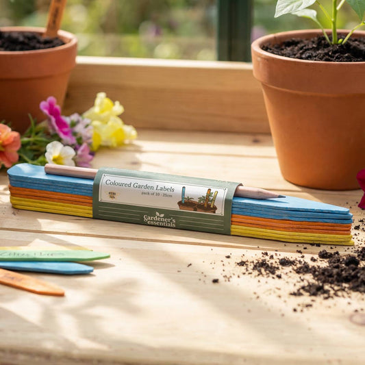 Gekleurde houten plantenlabels 25 cm + potlood - Tuinkabouter Chrisje
