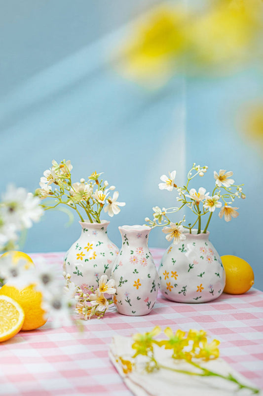 Mini Vazen - bloemenmotief - set van 3 - Tuinkabouter Chrisje